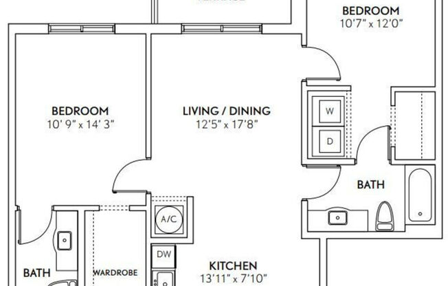 2 beds, 2 baths, 961 sqft, $2,804
