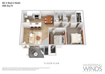 2 beds, 2 baths, 890 sqft, $1,588