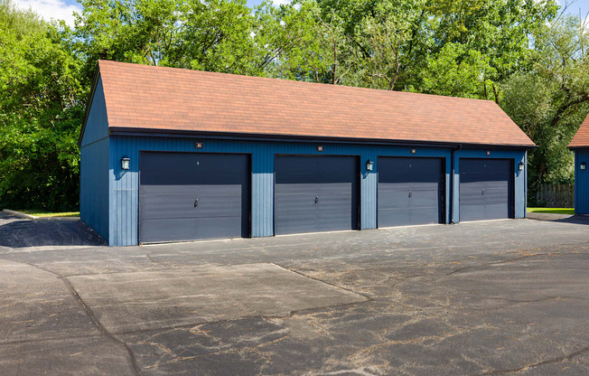 blue detached garages for The Bennington apartment residents