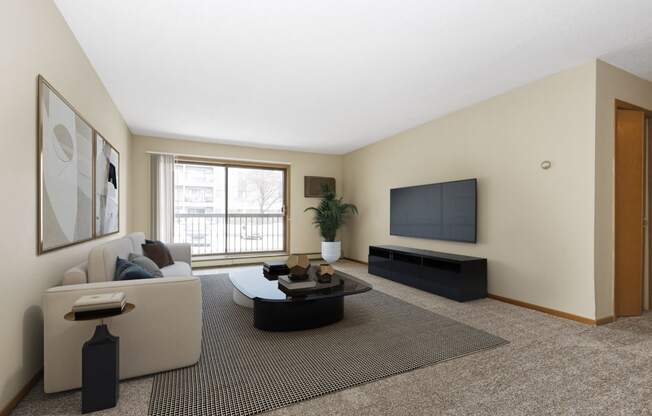 a living room with a couch and a coffee table. Anoka, MN Dellwood Estates