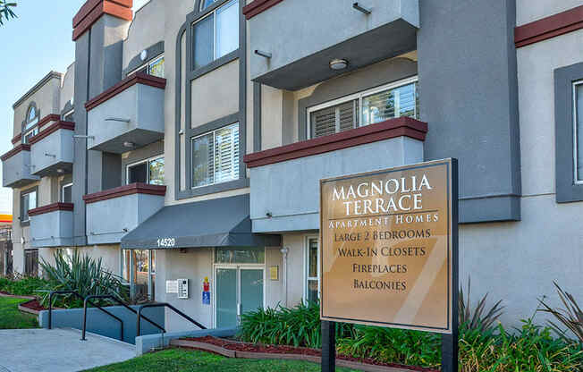 Entrance to Magnolia Terrace Apartments and lobby.