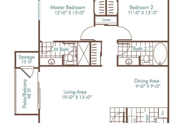 2 beds, 2 baths, 969 sqft, $1,640