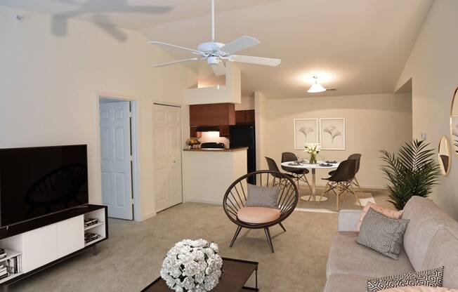 Living Room with Ceiling Fan at Irene Woods Apartments, TN 38017