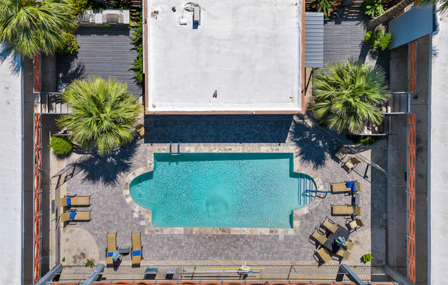 arial view of the pool and patio