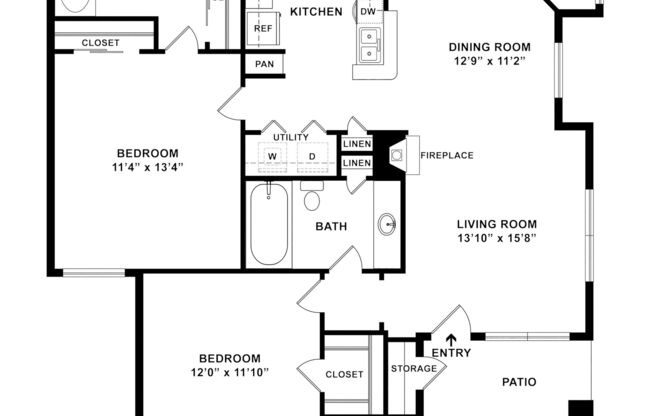 2 beds, 2 baths, 1,049 sqft, $1,490