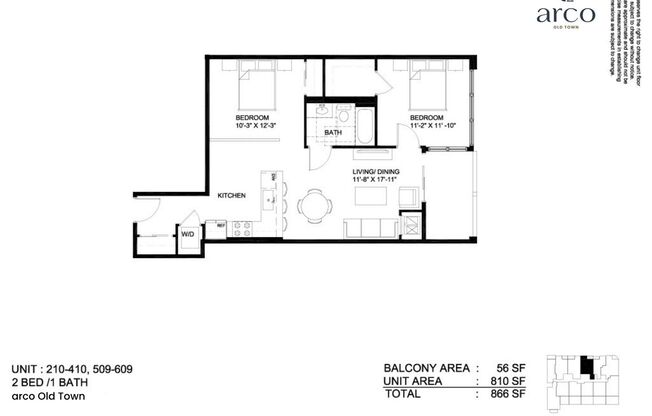 2 beds, 1 bath, 830 sqft, $3,850, Unit 1552-310