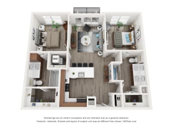 2 beds, 2 baths, 1,073 sqft, $1,923