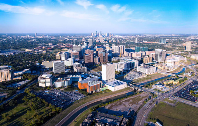 an aerial view of the city in Houston