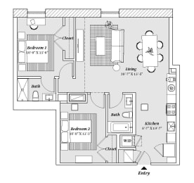 2 beds, 2 baths, 1,062 sqft, $1,820