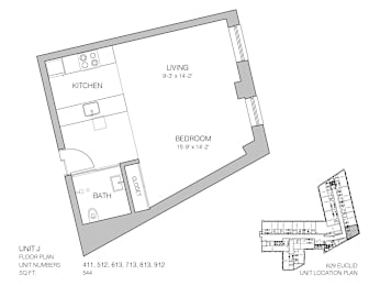 Studio, 1 bath, 544 sqft, $985