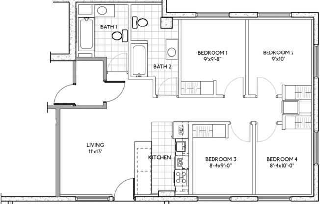 4 beds, 2 baths, 864 sqft, $3,799, Unit 1216-801