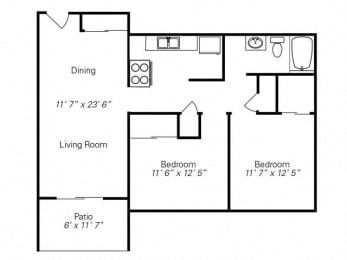 2 beds, 1 bath, 845 sqft, $1,043