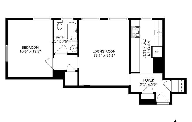 1 bed, 1 bath, $3,495, Unit 2E