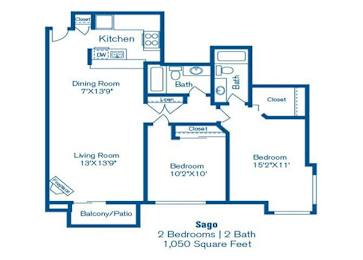 2 beds, 2 baths, 1,050 sqft, $2,814