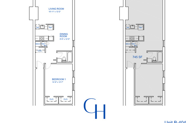 1 bed, 1 bath, 745 sqft, $1,919, Unit B-404