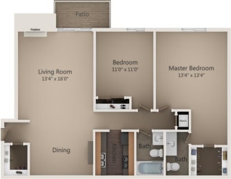 2 beds, 1.5 baths, 955 sqft, $1,260