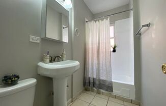 Bright bathroom with tub
