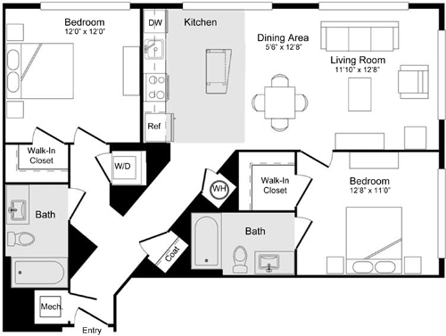 2 beds, 2 baths, 1,075 sqft, $3,200, Unit 524