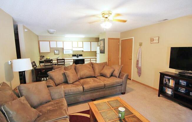 Interiors-Skyline View Apartments Living Area and Kitchen Area in Lincoln NE