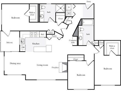 3 beds, 2 baths, 1,421 sqft, $4,479, Unit 500