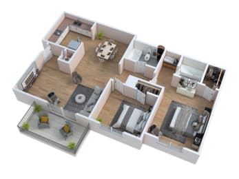 2 beds, 2 baths, 1,280 sqft, $1,543