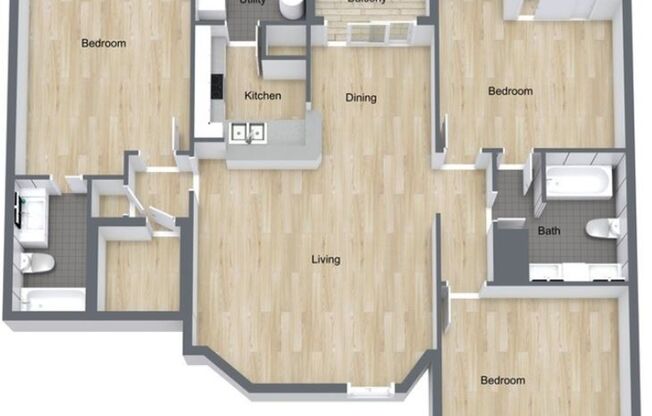 3 beds, 2 baths, 1,170 sqft, $1,205, Unit 601