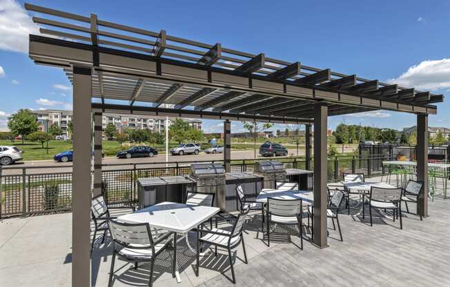 Outdoor Patio with Grilling Stations - Nuvelo at Parkside Apartments