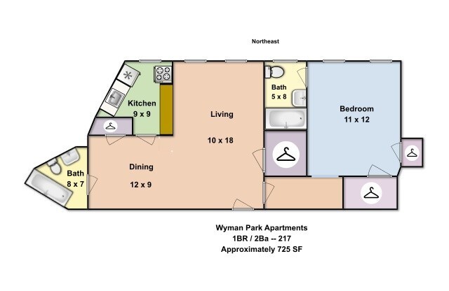 1 bed, 2 baths, 725 sqft, $1,575, Unit 217