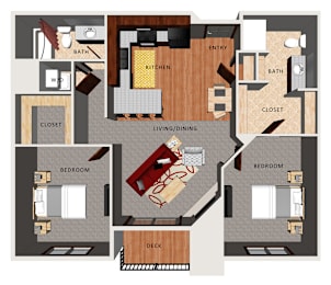 2 beds, 2 baths, 1,013 sqft, $1,695