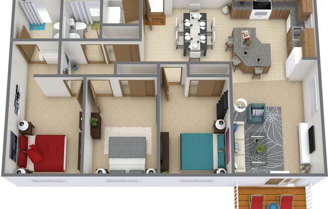 3 beds, 2 baths, 1,265 sqft, $1,745, Unit 1834-329