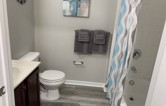 a bathroom with a shower and a toilet and a sink