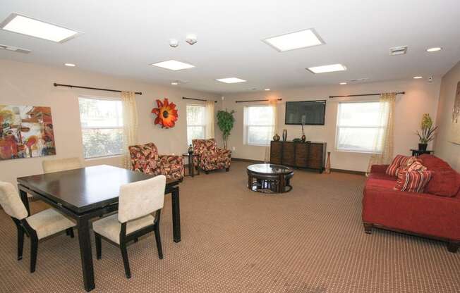 Resident clubhouse common area facing a sitting area