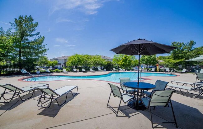 Sundeck with seating at The Reserve at Williams Glen Apartments, Zionsville, Indiana