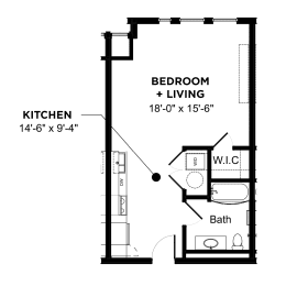 Studio, 1 bath, 535 sqft, $1,801