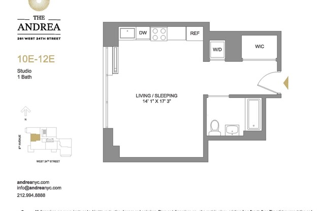Studio, 1 bath, $5,770, Unit 12E