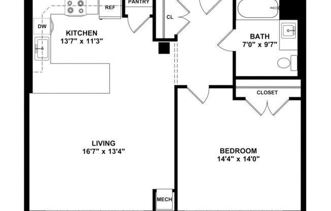 1 bed, 1 bath, 784 sqft, $1,655