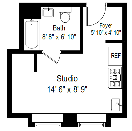 Studio, 1 bath, 204 sqft, $1,695