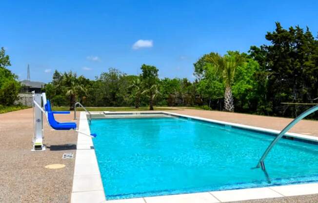 a swimming pool in front of a pool