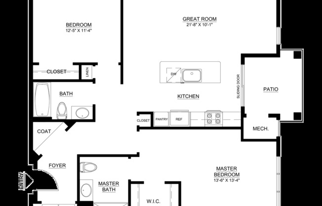 2 beds, 2 baths, 1,105 sqft, $2,347, Unit 4101
