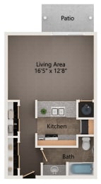 Studio, 1 bath, 496 sqft, $898