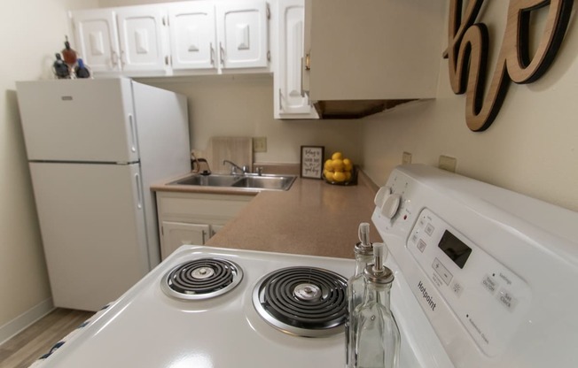 This is a photo of the kitchen in the 705 square foot 2 bedroom, 1 bath apartment at Lisa Ridge Apartments in the Westwood neighborhood of Cincinnati, Ohio.