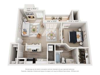 1 bed, 1 bath, 720 sqft, $1,260