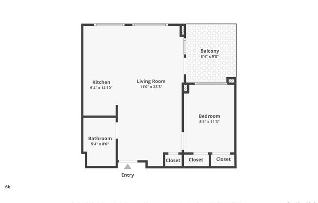 1 bed, 1 bath, 631 sqft, $5,500, Unit 6B
