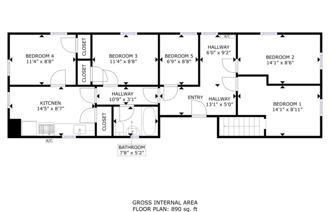 5 beds, 1 bath, 900 sqft, $4,680, Unit 2