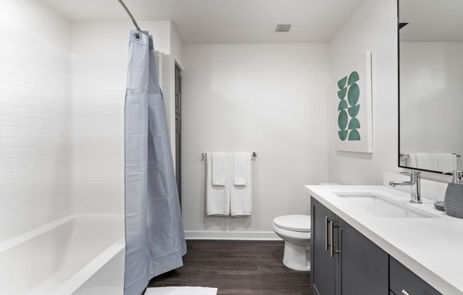 a bathroom with a shower and a sink and a toilet