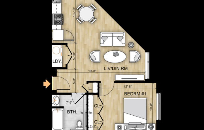 1 bed, 1 bath, 637 sqft, $1,850, Unit 323