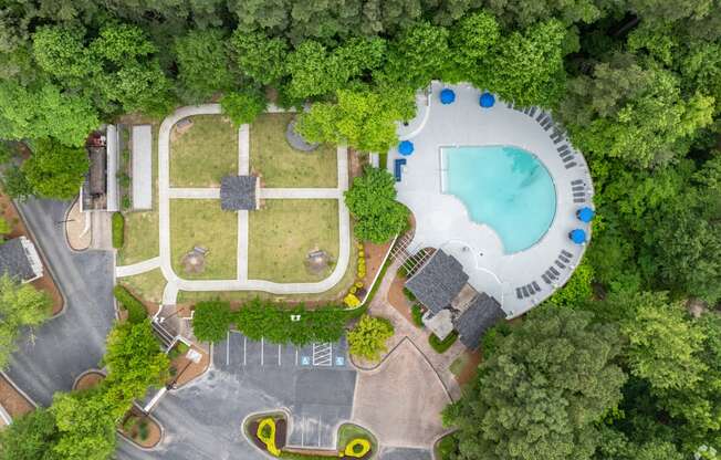 Arial View of Pool & Courtyard