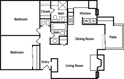 2 beds, 2 baths, 1,100 sqft, $1,304