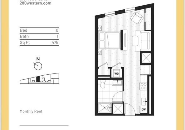 Studio, 1 bath, 475 sqft, $2,950, Unit 203