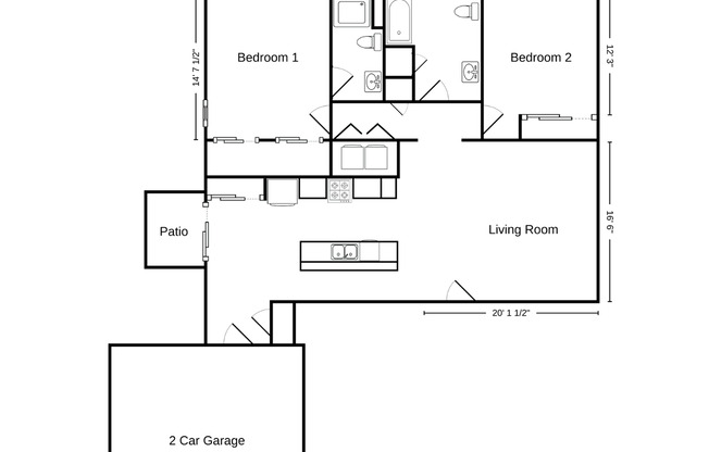 2 beds, 2 baths, 1,357 sqft, $2,060